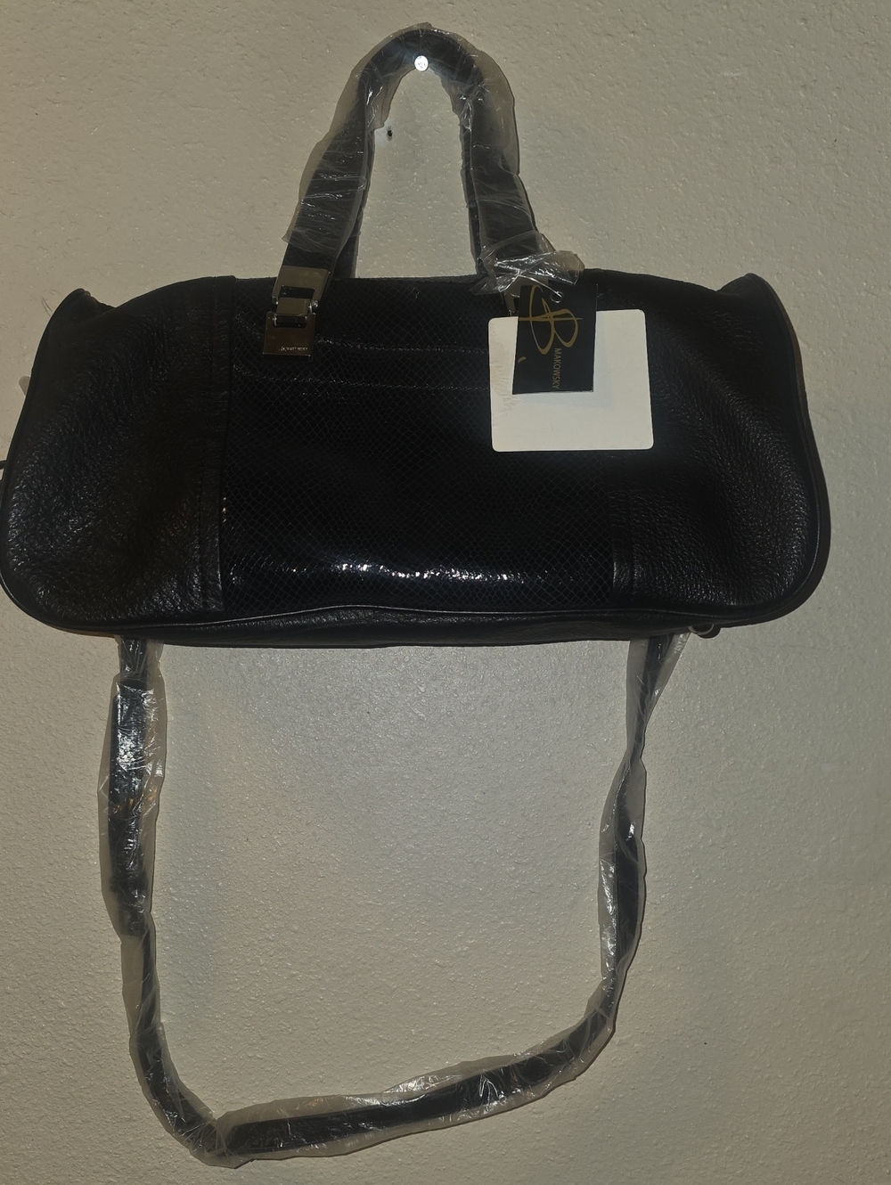 b. makowsky Black Textured Leather Shoulder Bag